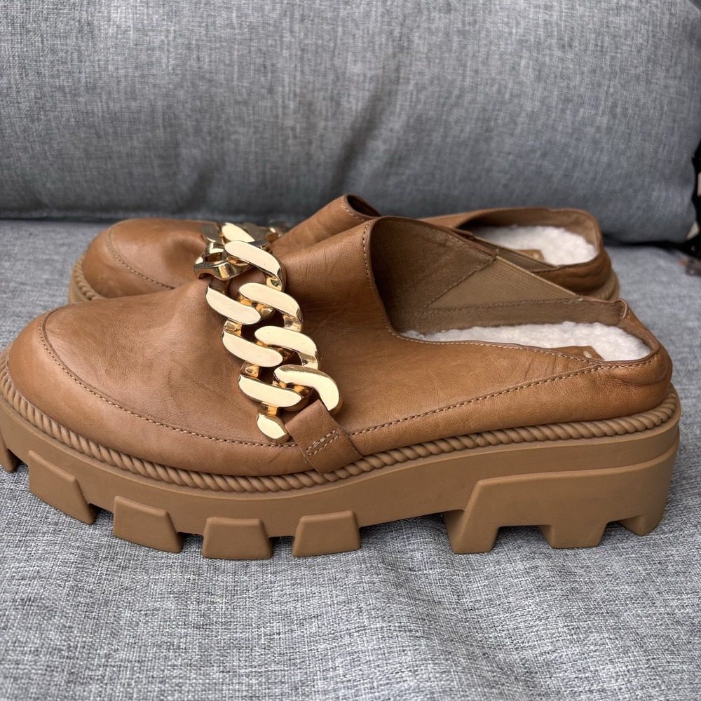 Kelsie‎ Dagger Brooklyn 8.5 Anthropologie Boxer Sherpa Lined Chain Chunky Mules